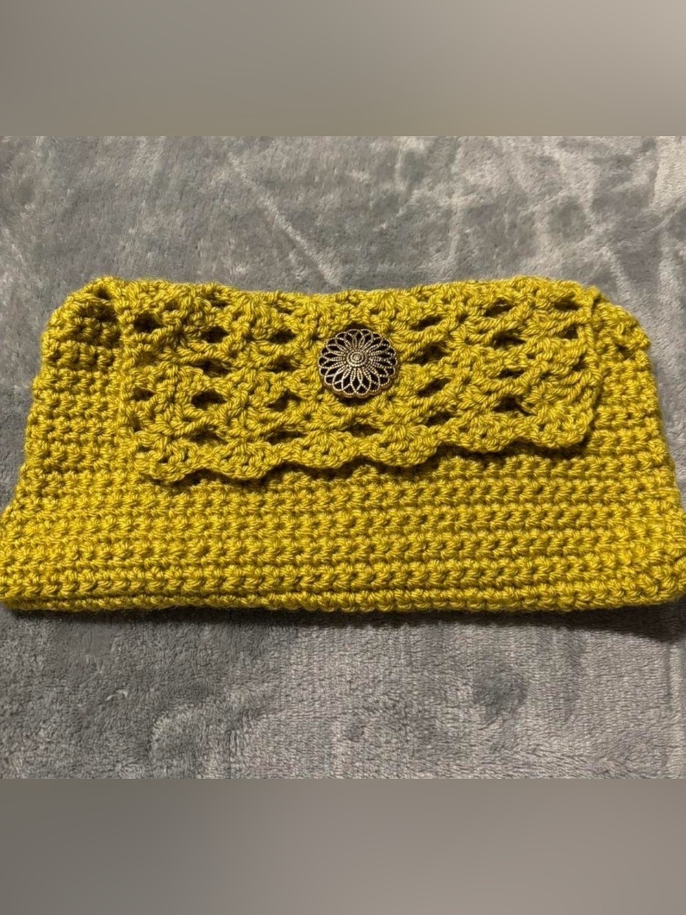 Handcrafted Crochet Clutch in Chartreuse with Decorative Button